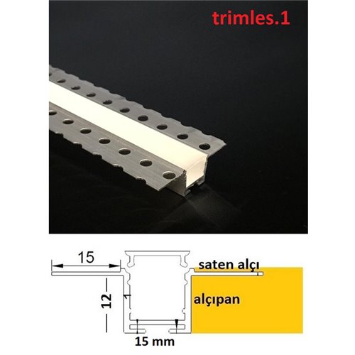 Trimles.1 : 15 X 12 mm Trimles Led Profili Çift Kapaklı 3 Mt Boy